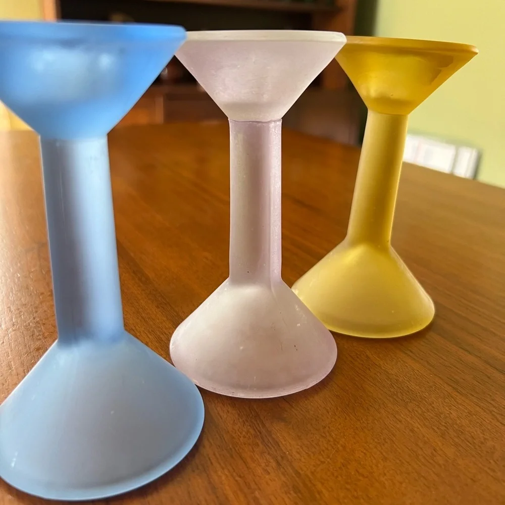 Vintage Glass Candle Stick Holders‎ Colorful Stained Milk Glass Art Artsy Unique